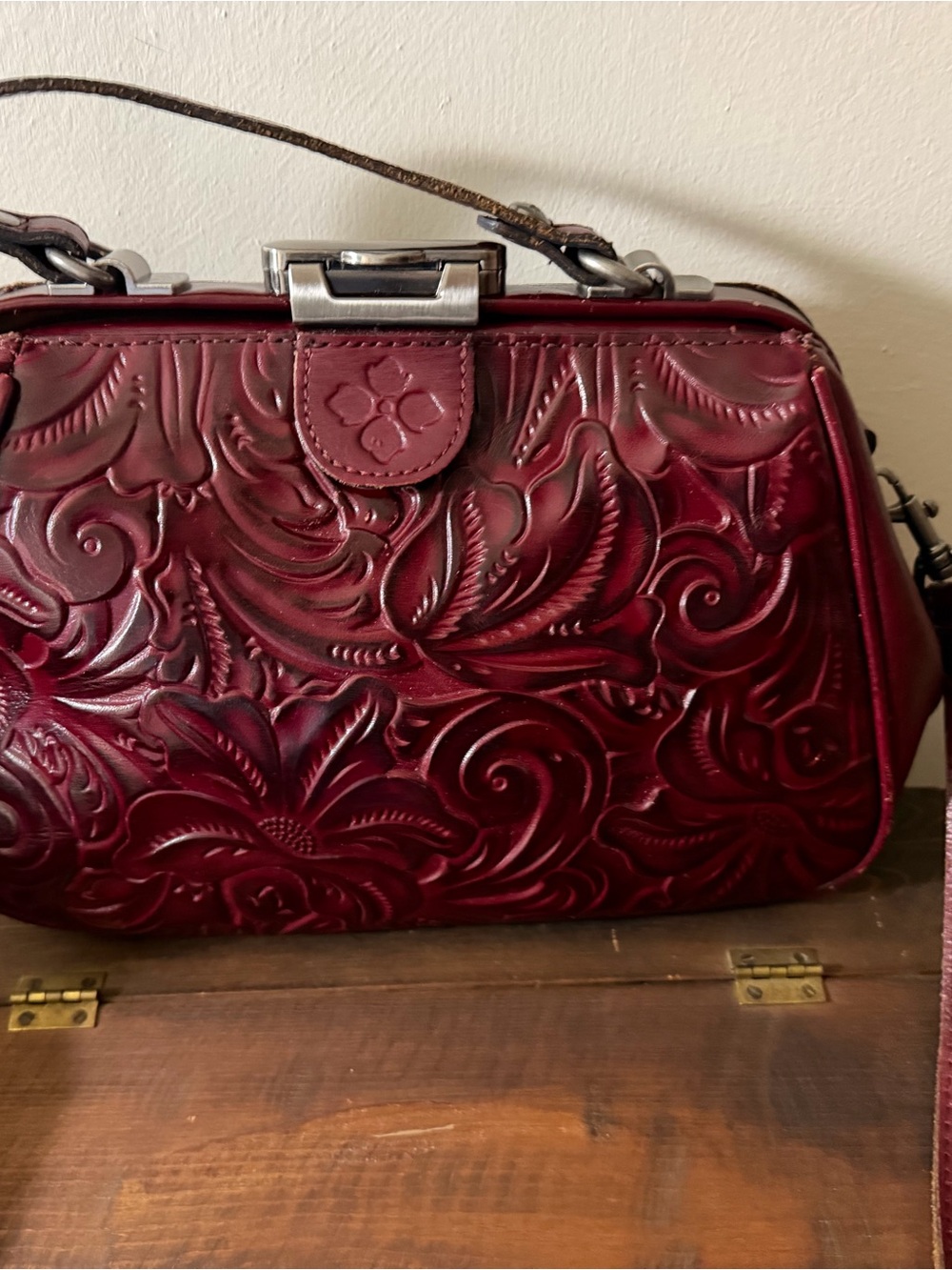 Patricia Nash Embossed Floral Crossbody Bag - Oxblood